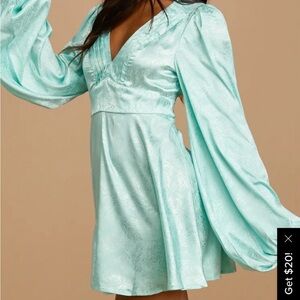 Lulus mini dress puff sleeve blue